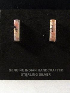 Native American Zuni Made Earrings with Rhodochrosite