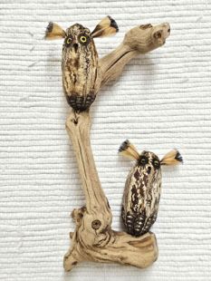 Mahogany Pod Owl on Wood--Two