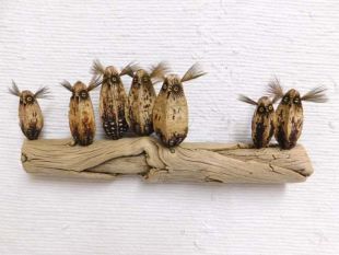 Mahogany Pod Owls on Wood--Seven