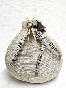 Rope Wrapped Gourd Pot with Antler Handle