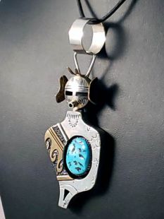 Native American Navajo Made Kachina Maiden Pendant with Turquoise