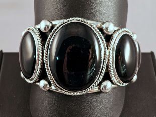 Native American Navajo Made Cuff Bracelet with Black Onyx--Vintage