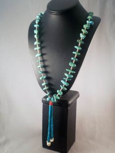 Vintage Native American Santo Domingo Made Turquoise Necklace with Jaclas
