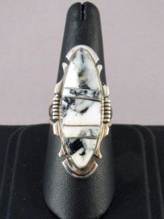 Native American Navajo Made Ring with White Buffalo Turquoise 