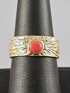 Native American Hopi Made 14K Gold Ring with Coral