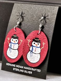 Native American Cherokee Made Snowman Earrings--Blue or Green Scarf