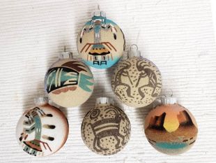 Native American Navajo Made Sandpainted Christmas Ball Ornaments