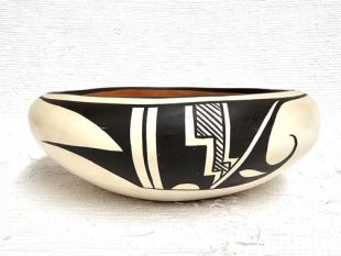 Vintage Native American Isleta Handbuilt and Handpainted Low Bowl
