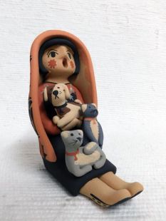 Native American Jemez Made Storyteller with Two Cats and One Dog