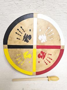 Native American Cherokee Made Painted Buffalo Drum