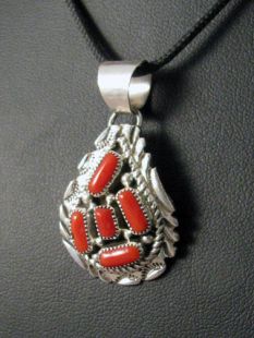 Native American Navajo Made Pendant with Coral 