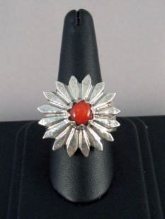 Native American Navajo Made Sunburst Coral Ring