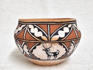 Native American Zuni Handbuilt and Handpainted Pot with Deer and Spirit Bear