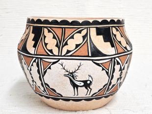 Native American Zuni Handbuilt and Handpainted Bowl with Deer, Spirit Bear and Frog