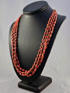 Native American Lakota Made Four-Strand Coral and Shell Necklace