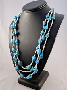 Native American Lakota Made Three-Strand Turquoise and Shell Necklace