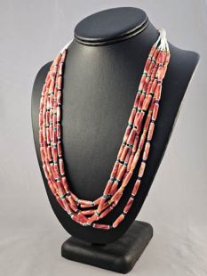 Native American Lakota Made Six-Strand Spiny Oyster Necklace