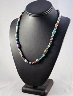 Native American Lakota Made Multistone Necklace with Navajo Pearls