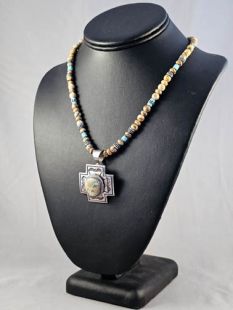 Native American Lakota Made Necklace with Santa Fe Cross