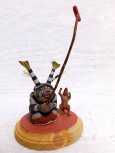 Native American Hopi Carved Clown Katsina Dolls with Dog and Hot Dog