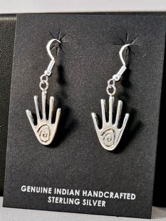 Native American Navajo Made Sterling Silver Healing Hand French Wire or Post Earrings