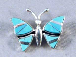 Native American Navajo Made Butterfly Pin/Pendant with Turquoise 