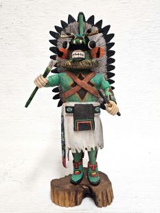 Native American Hopi Carved Ahote Warrior Kachina Doll (Katsina Doll)--Blue