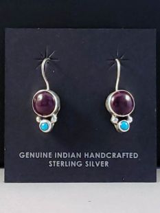 Native American Navajo Made Earrings with Turquoise and Spiny Oyster
