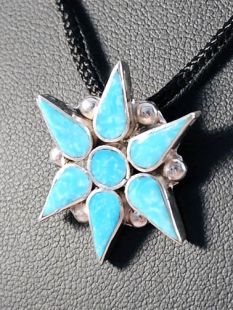 Native American Zuni Made Pendant with Turquoise 