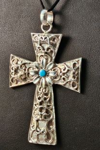 Native American Zuni Made Cross with Turquoise