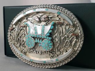 Vintage Native American Zuni Made Buckle with Canastoga Wagon