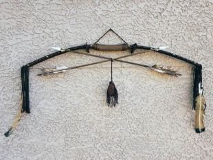 Native American Navajo Made Bow and Arrows with Medicine Bag