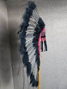 Native American Made Black Barred Half Trailer Warbonnet