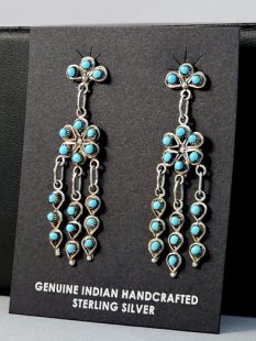 Native American Navajo Made Chandelier Earrings with Turquoise