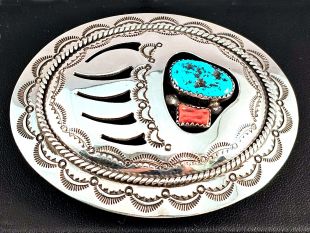 Native American Navajo Made Buckle with Bear Paw