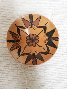 Native American Hopi Handbuilt and Handpainted Traditional Flat Bowl with Butterflies