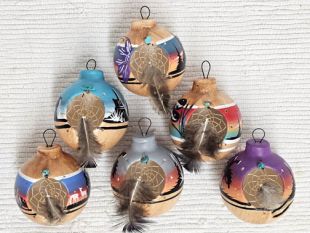 Native American Navajo Made White Clay Christmas Ball Ornaments with Dreamcatchers