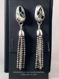 Native American Navajo Made White Buffalo Earrings with Navajo Pearl Dangles