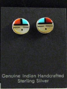 Native American Zuni Made Earrings with Sunface (Zia)-Post 