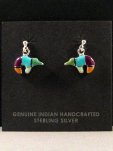 Native American Zuni Made Multistone Bear Earrings