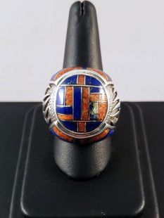 Vintage Native American Zuni Inlaid Ring with Lapis and Coral