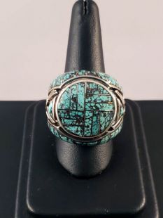 Vintage Native American Zuni Inlaid Ring with Turquoise