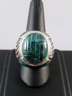 Vintage Native American Zuni Inlaid Ring with Turquoise