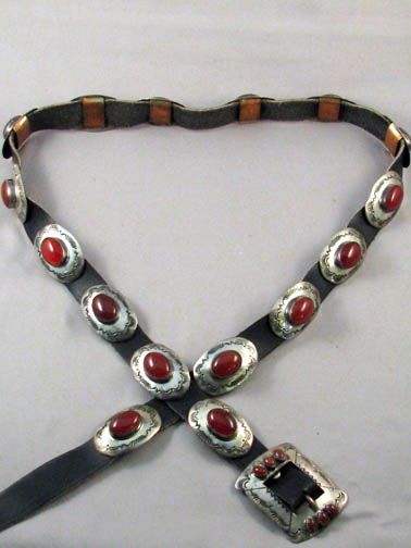 Vintage Native American Navajo Made Concha Belt with Carnelian