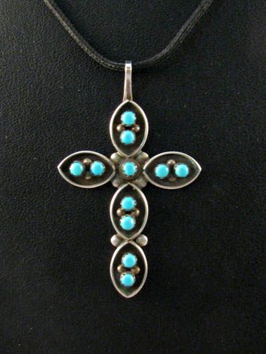 Native American Navajo Made Sterling Silver Cross Pendant With Turquoise At Kachina House - Native American Turquoise Cross Pendant Native American Navajo Made Sterling Silver Cross Pendant With Turquoise At Kachina House - Native American Turquoise Cross Pendant