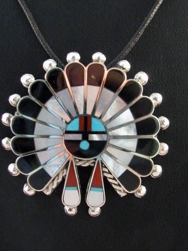 Native American Zuni Made Sunface Zia Pin Pendant At Kachina House