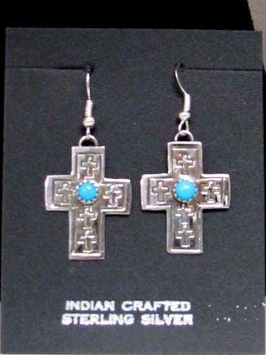 Skeets Navajo Indian Jewelry Handmade Sterling Silver Cross Earrings 