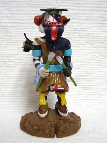 Hopi Konin Supi Kachina / Katsina Doll with shield and feathers