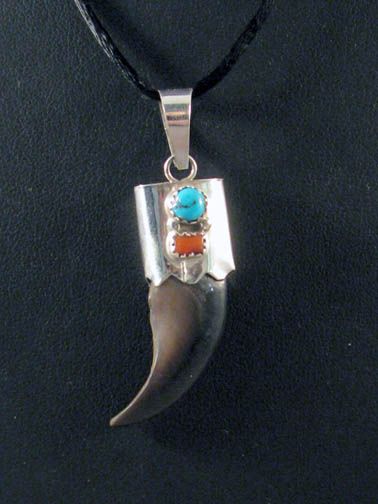 Native American Navajo Made Bear Claw Pendant With Turquoise And C At Kachina House - Bear Claw Pendant Navajo Native American Navajo Made Bear Claw Pendant With Turquoise And C At Kachina House - Bear Claw Pendant Navajo