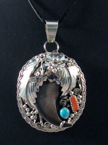 Native American Navajo Made Bear Claw Pendant With Turquoise And C At Kachina House - Bear Claw Pendant Navajo Native American Navajo Made Bear Claw Pendant With Turquoise And C At Kachina House - Bear Claw Pendant Navajo